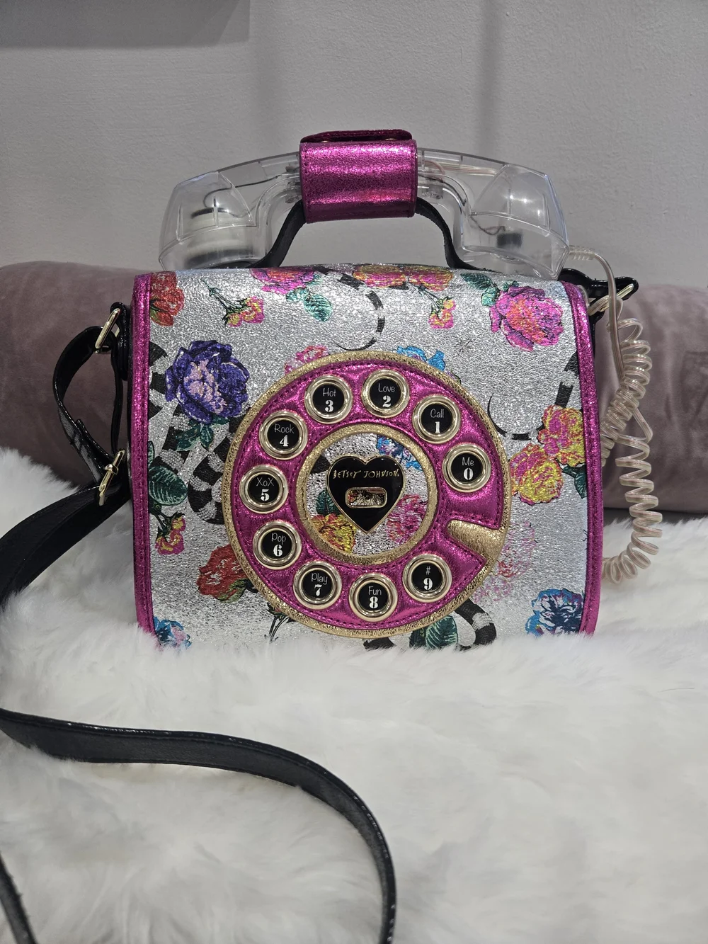 Betsey Johnson Pink Floral Rotary Phone Crossbody Bag - Picture 1 of 6